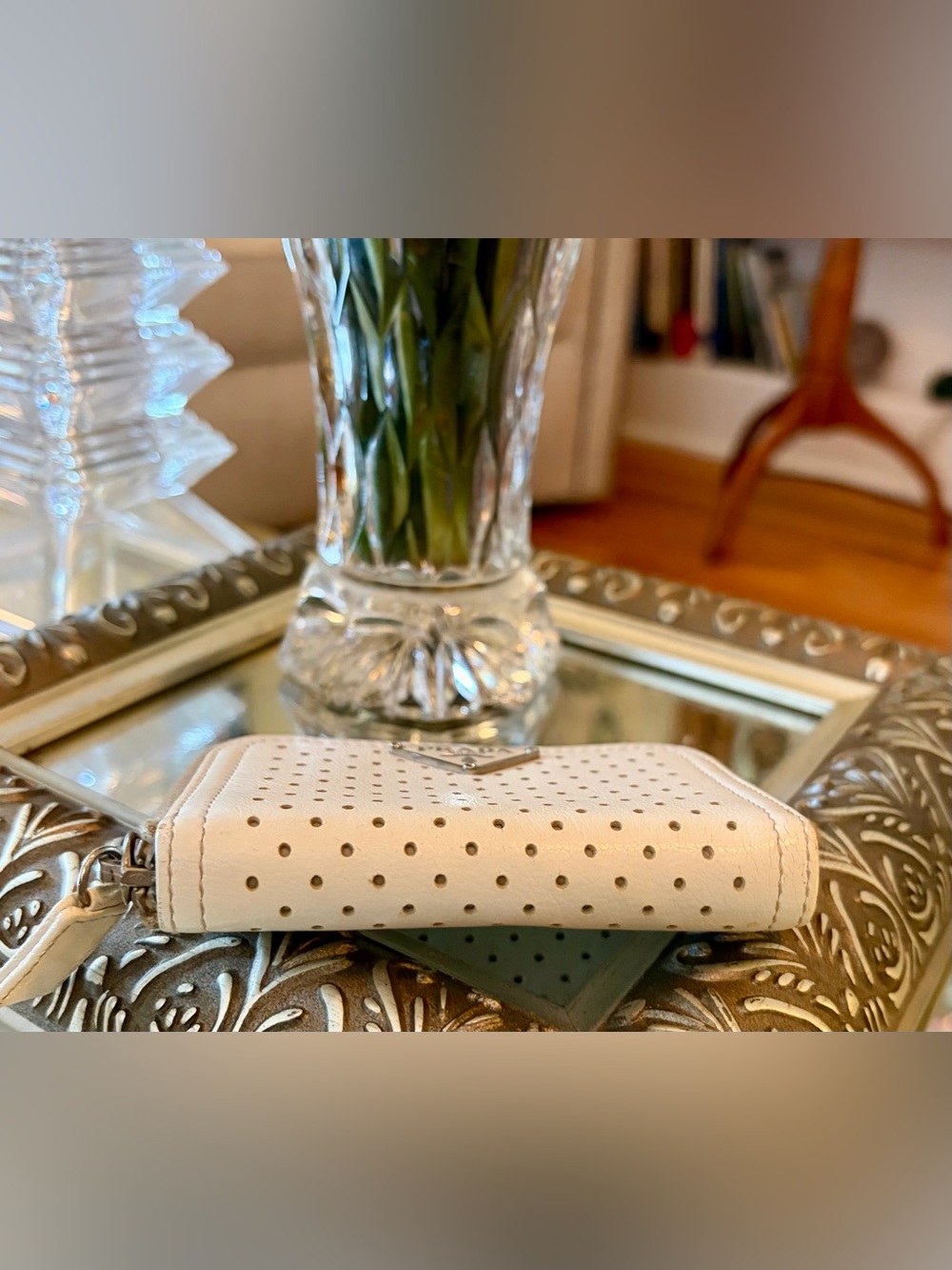 EUC! PRADA Ivory/cream perforated compact wallet. Stunning condition/$ Firm - Picture 8 of 9